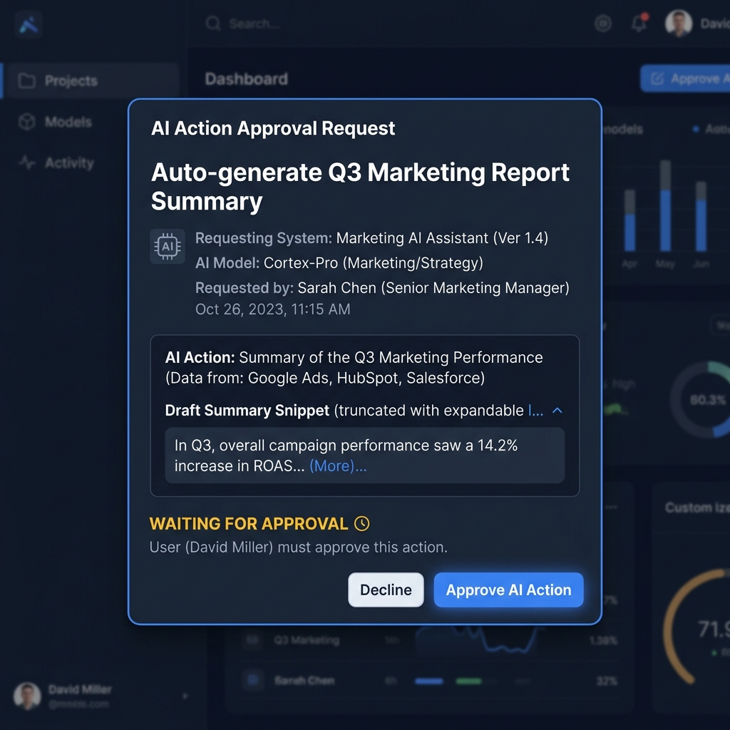 Human-in-the-loop AI Governance approval request card